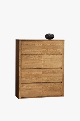 Modern tölgyfa vitrines szekrény minimalista dizájnnal, natúr színű